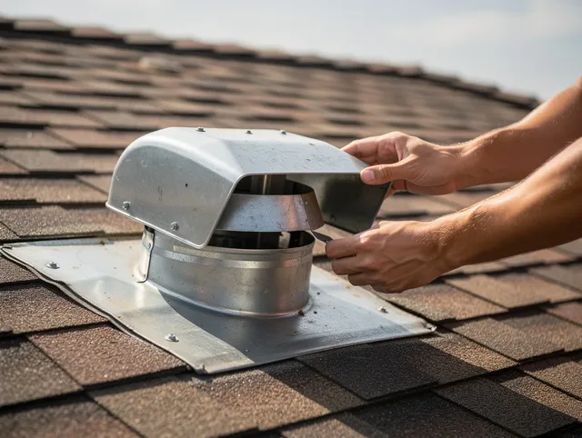 La Puente Dryer Vent Cleaning certified technician safely cleaning a roof-mounted dryer vent in La Puente
