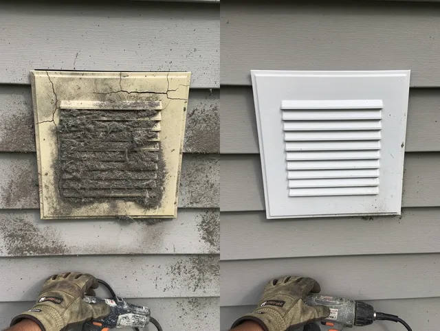 La Puente Dryer Vent Cleaning technician installing high-quality dryer vent cover at a residential property in La Puente