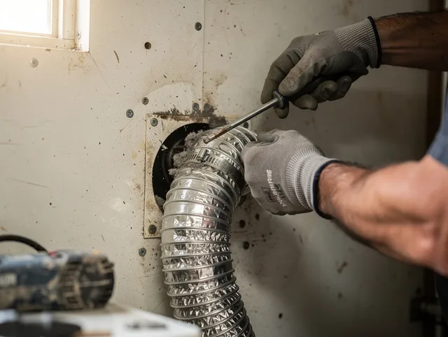 La Puente Dryer Vent Cleaning technician performing precise dryer vent hose installation in La Puente